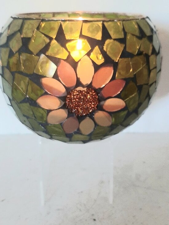 Other - Green mosaic Sunflower Rosebowl style candle holde